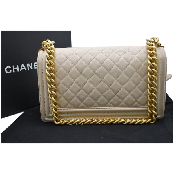 CHANEL Medium Boy Flap Calfskin Leather Shoulder Bag Light Cream