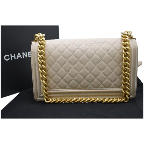 CHANEL Medium Boy Flap Calfskin Leather Shoulder Bag Light Cream