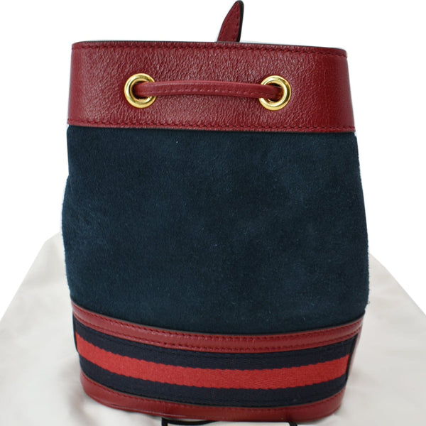 GUCCI Ophidia Mini Leather Trimmed Suede Bucket Bag Blue 550620