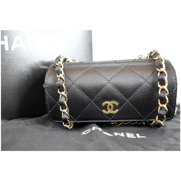 CHANEL Sac Divers Quilted Satin Baguette Bag Black