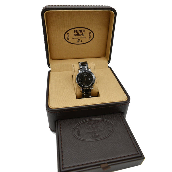 FENDI Women's Ceramic Swiss Analog SS Bracelet Date Watch Black Dial 37MM