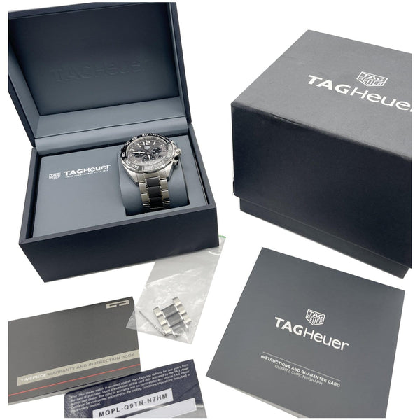 TAG HEUER Formula 1 Chronograph Quartz SS Date Watch Silver Dial 43MM