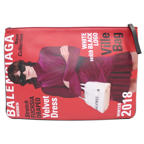 BALENCIAGA Magazine Print Leather Zippy Clutch Red/Blue - 20% OFF