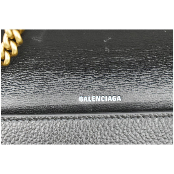 BALENCIAGA Logo Chain Leather Shoulder Bag Black