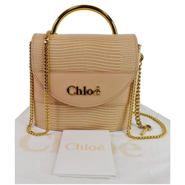 CHLOE Aby Lock Small Embossed/Calfskin Leather Chain Shoulder Bag Beige