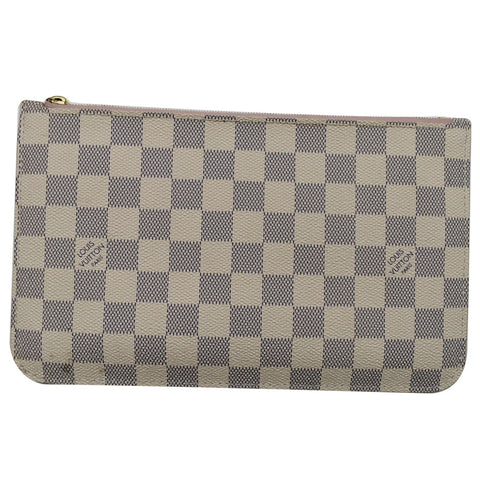 LOUIS VUITTON Neverfull MM Damier Azur Pochette Wristlet Pouch Rose Ballerine