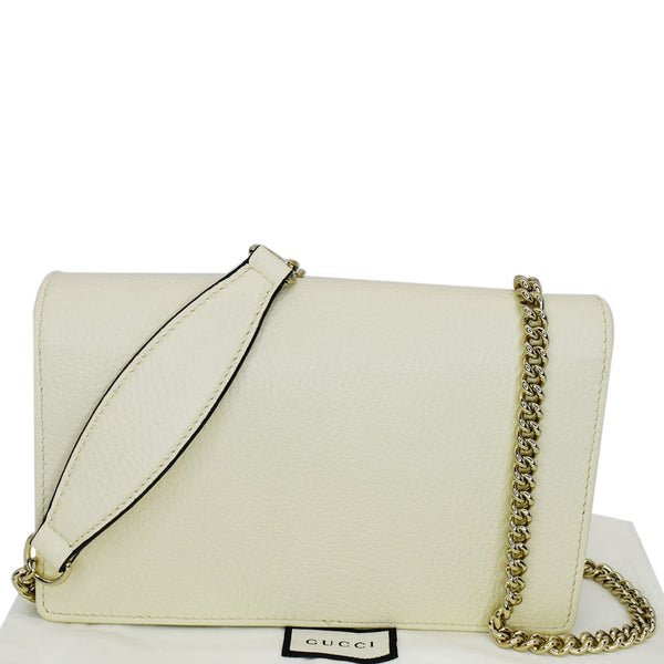 GUCCI Mini Soho Pebbled Leather Wallet On Chain Crossbody Bag Cream 598211