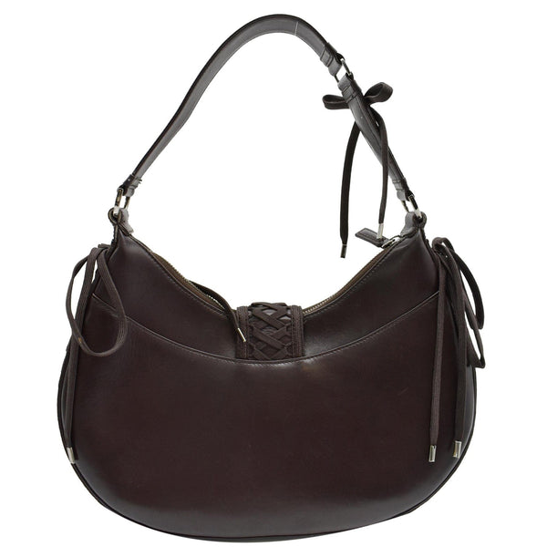 CHRISTIAN DIOR Lace Up Admit It Leather Hobo Bag Dark Brown