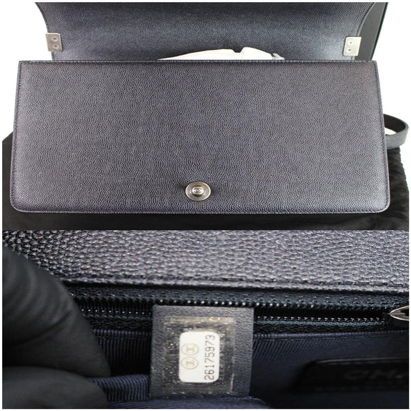 Chanel Boy New Medium Chevron Caviar Shoulder Bag Navy