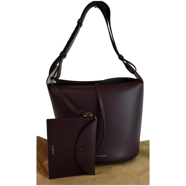 BURBERRY Bucket Medium Leather Shoulder Bag Deep Claret