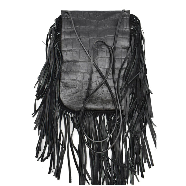 YVES SAINT LAURENT Anita Fringe Leather Crossbody Bag Black