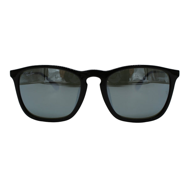 RAY-BAN RB4187F-601/30 Chris Gloss Black Sunglasses Silver Mirrored Lens