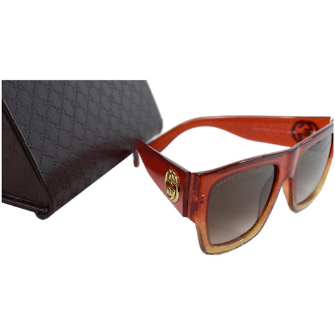 GUCCI Square Glitter Red Yellow / Grey Gradient Lens Sunglasses GG3817/S