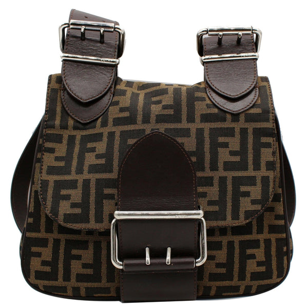 FENDI Zucca Canvas Buckle Shoulder Bag Tobacco Brown