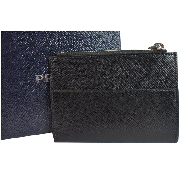 PRADA Smalto Charm Leather Card Case Black
