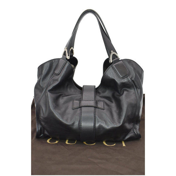 GUCCI Soft Stirrup Leather Shoulder Bag Black 296856