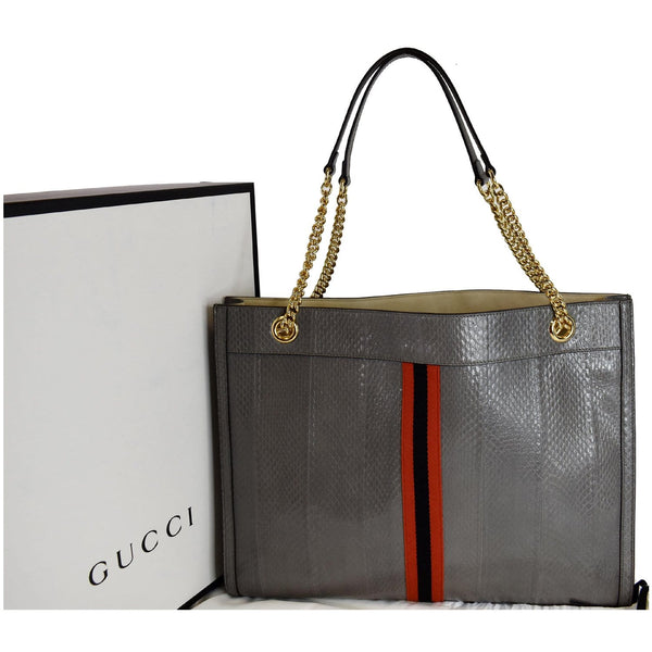 GUCCI Rajah Large Snakeskin Tote Shoulder Bag Dusty Grey 537219 - Last Call