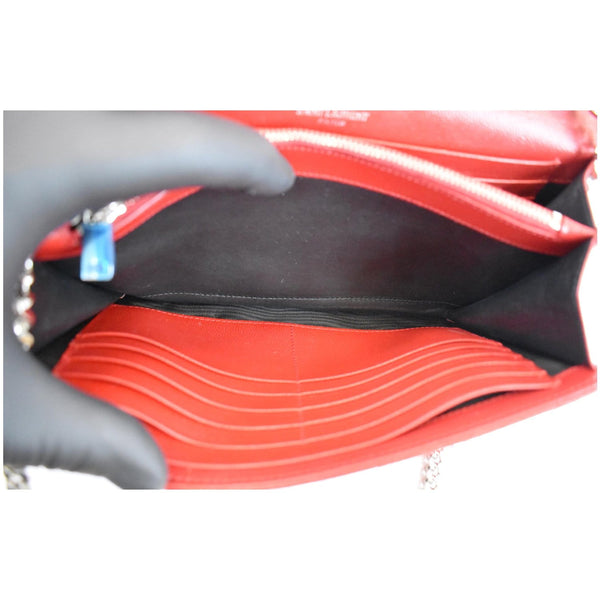 YVES SAINT LAURENT Matelasse Chevron Leather Envelope Chain Wallet Red