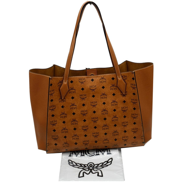 MCM Large Luisa Visetos Monogram Print Shopper Tote Bag Cognac