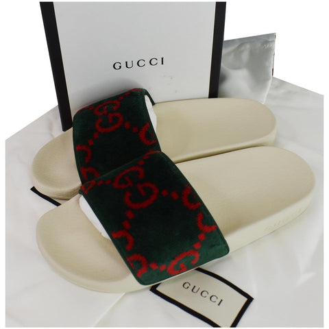 Gucci Logo Velvet Monogram Slide Sandal