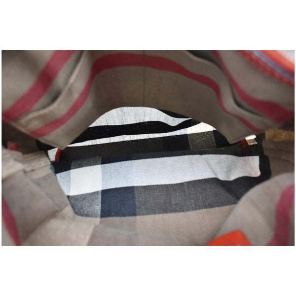 BURBERRY Susanna Medium Check Canvas Leather Bucket Shoulder Bag Red