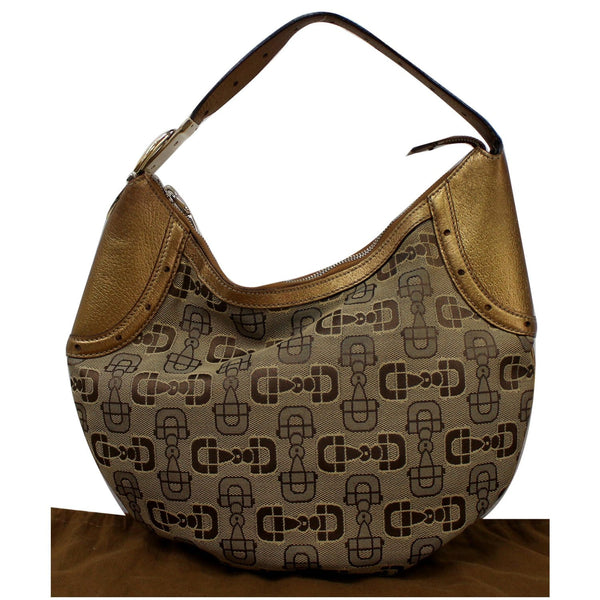 GUCCI Horsebit Print Canvas Hobo Bag Bronze 154371