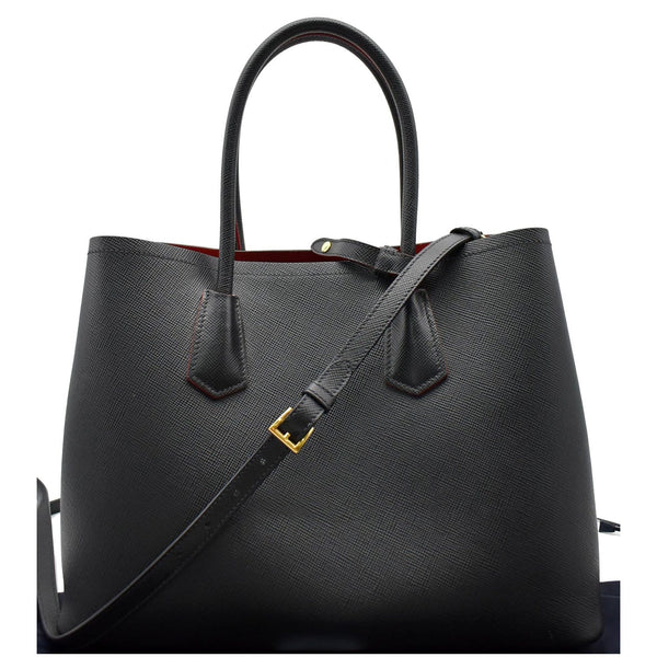 PRADA Double Handle Saffiano Leather Tote Shoulder Bag Black