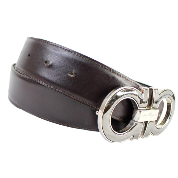 SALVATORE FERRAGAMO Gancini Buckle Reversible Belt Black Size 43
