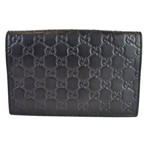 GUCCI Bow Guccissima Leather Chain Wallet Black 431408