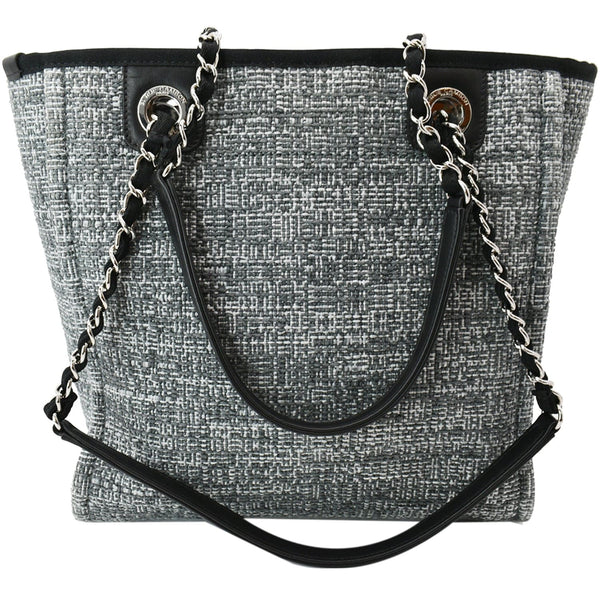 CHANEL Deauville Small Lurex Boucle Canvas Tote Bag Grey