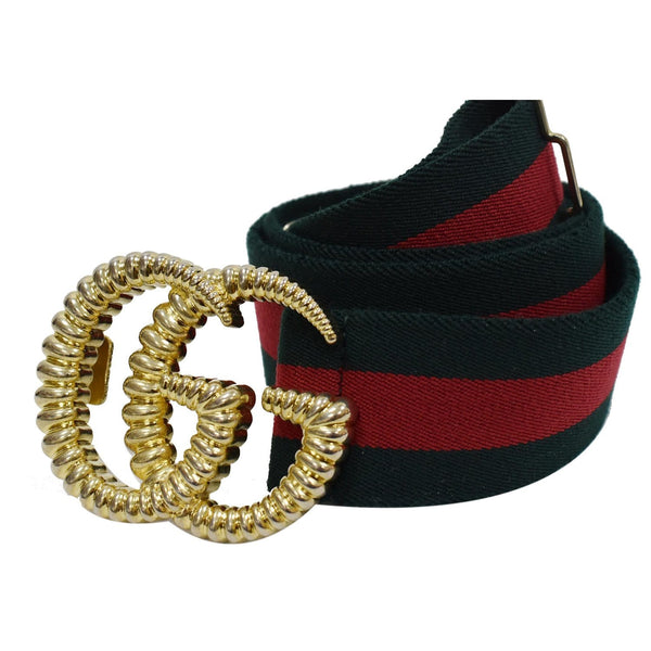 GUCCI Torchon Double G Web Elastic Belt Dark Green Size 90/36
