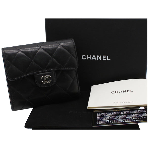 CHANEL CC Classic Small Flap Leather Compact Wallet Black