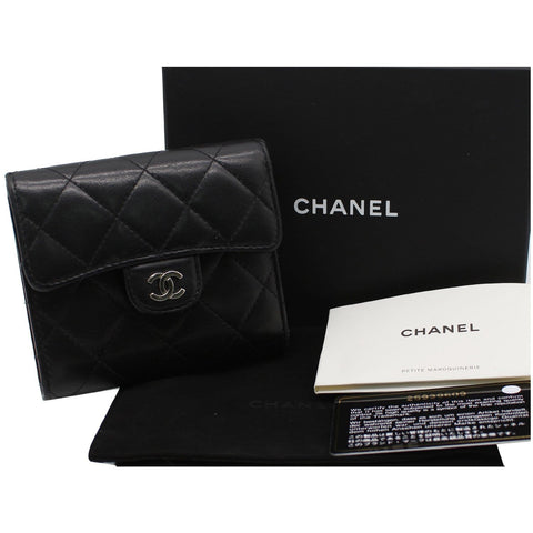 CHANEL CC Classic Small Flap Leather Compact Wallet Black