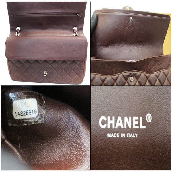 CHANEL Maxi Classic Flap Caviar Leather Shoulder Bag Brown