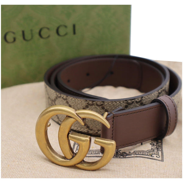 Gucci Double G Buckle GG Supreme Leather Belt Beige
