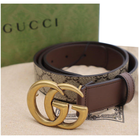 Gucci Double G Buckle GG Supreme Leather Belt Beige
