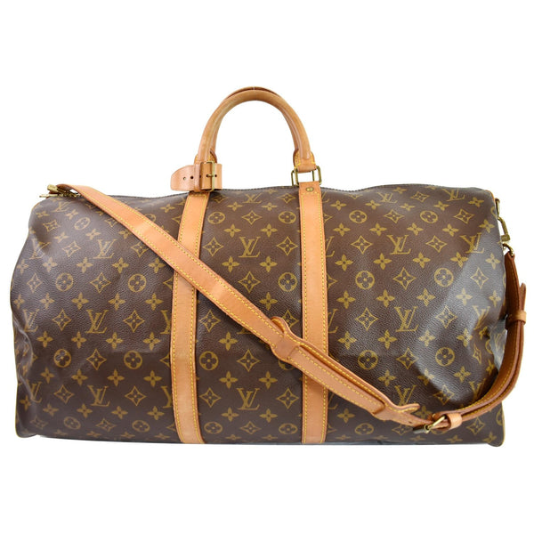 LOUIS VUITTON Keepall Bandouliere 55 Monogram Canvas Travel Bag Brown