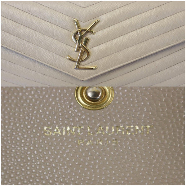 YVES SAINT LAURENT Matelasse Chevron Grain De Poudre Envelope Chain Wallet Beige