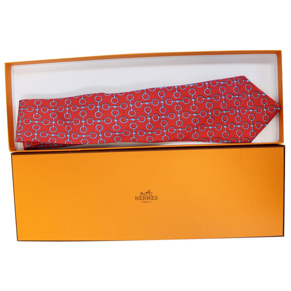 Hermes Men's Silk Neck Tie Red - full view