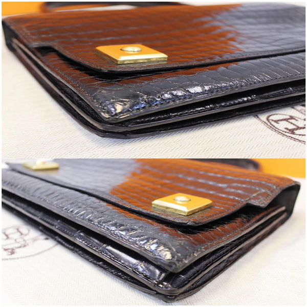 HERMES Piano 25Cm Crocodile Leather Flap Bag Black-US