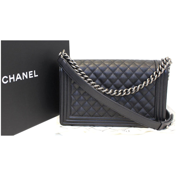 CHANEL Medium Boy Flap Caviar Leather Shoulder Bag Black