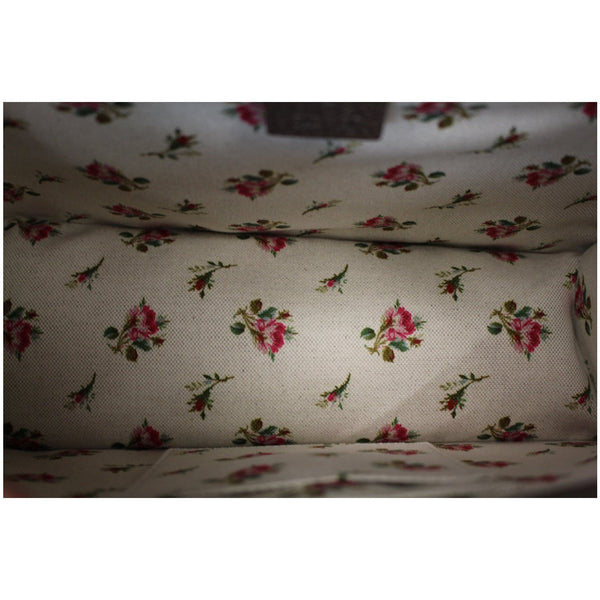 GUCCI Sylvie Embroidered Leather Medium Top Handle Bag Brown 431665