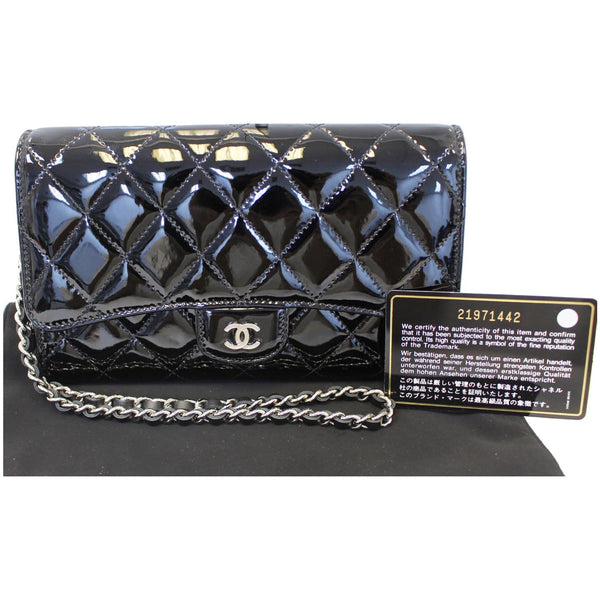 Chanel Flap Shoulder Bag Patent black Leather front view