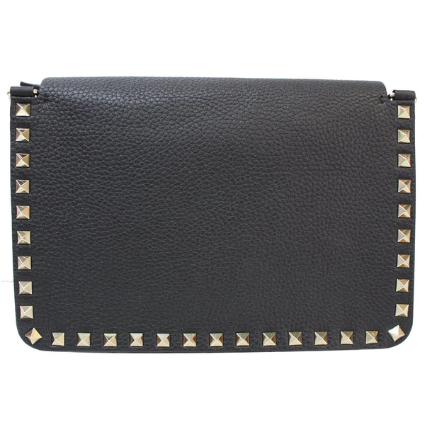 VALENTINO Garavani Small Rockstud Flap Leather Shoulder Bag Black
