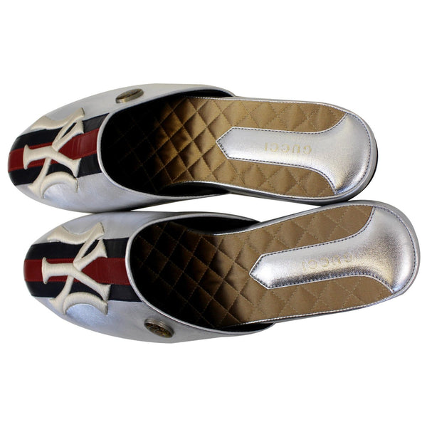 GUCCI NY Yankees Metallic Leather Slipper Mules US 10.5