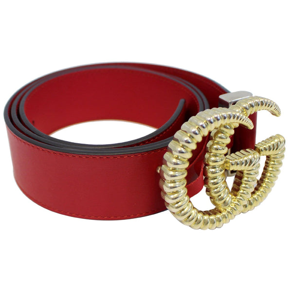 GUCCI Torchon Double G Red Leather Belt Size 95.38-US