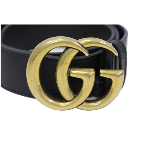GUCCI Double G Buckle Leather Belt Black Size 41-US