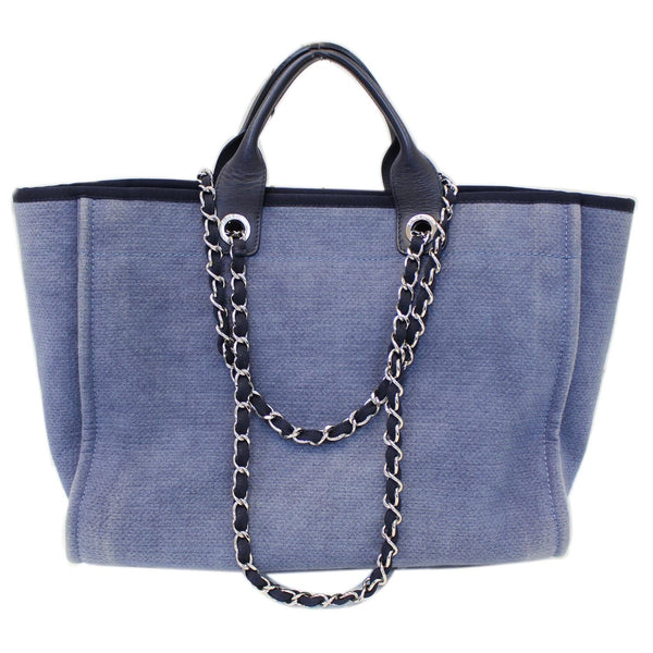 CHANEL Canvas Deauville Large Tote Denim Blue Shoulder Handbag-US