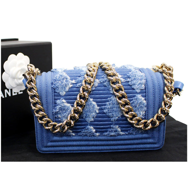 Chanel Boy The 27th Mini Denim Shoulder Bag Blue back view