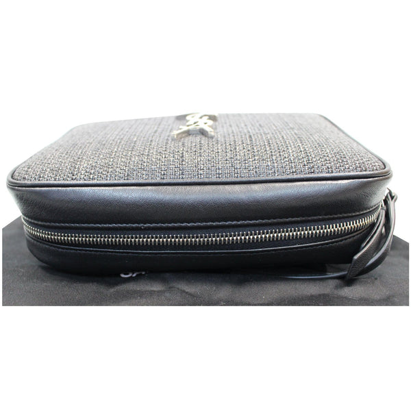 YVES SAINT LAURENT Lou Camera Raffia Canvas Crossbody Bag Black